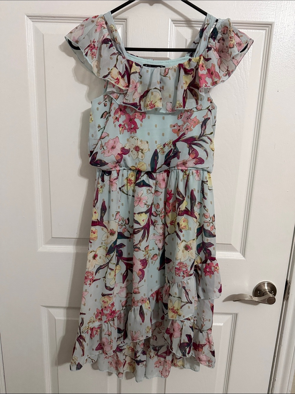Girls Light Blue Floral Ruffle Sundress
